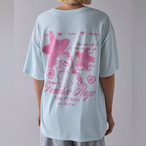 Urban Outfitters Feminine Rage Cat Graphic Cotton Oversized T-Shirt Size S/M NWT